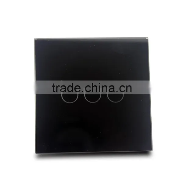 3 Gang Black Crystal Glass Panel Touch Wall Light Switch With Remote Control photo-2