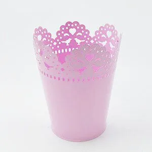 Lace Hollow Iron Planter Pot, Decorative Metal Flower Bucket for Home Tabletop Garden Decor