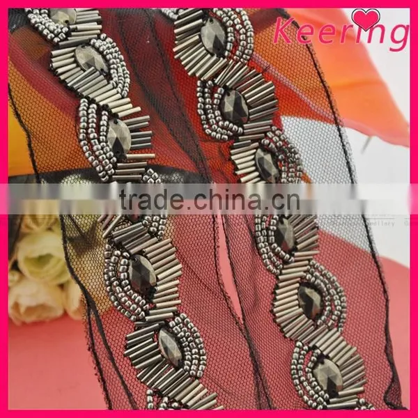 Elegant Gunmetal Color Beaded Sewing Trims WTP-1208 photo-2
