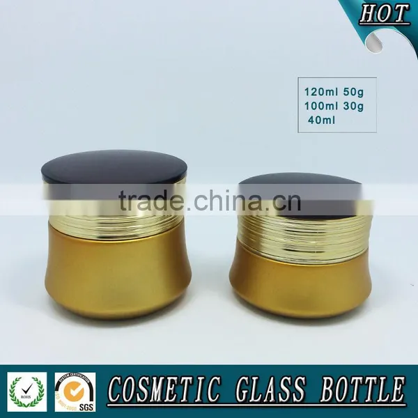 Gold Yellow Coloured Cosmetic Glass Bottle and Cosmetic Glass Cream Jar photo-3