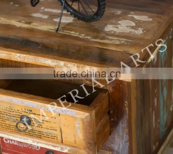 ANTIQUE RECYCLE WOOD TV CABINET WITH 4 DRAWERS, photo-3