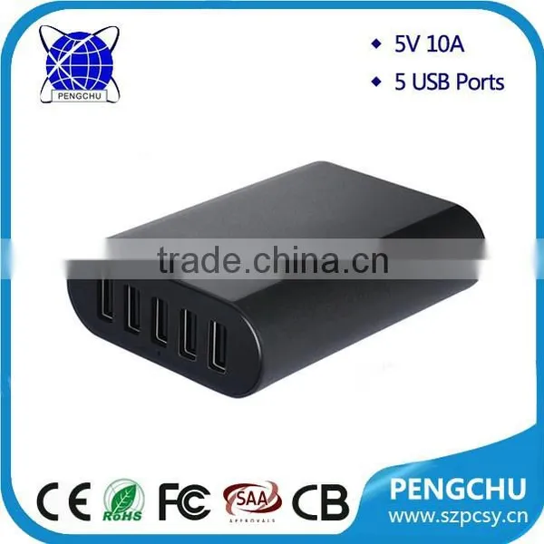 5 USB Ports Smart Adapter 5v 10a USB Portable Charger 50w for Camera/mobile Phone