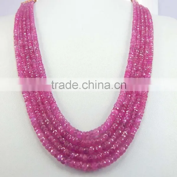 Natural Pink Sapphire Roundel Faceted Beads photo-6