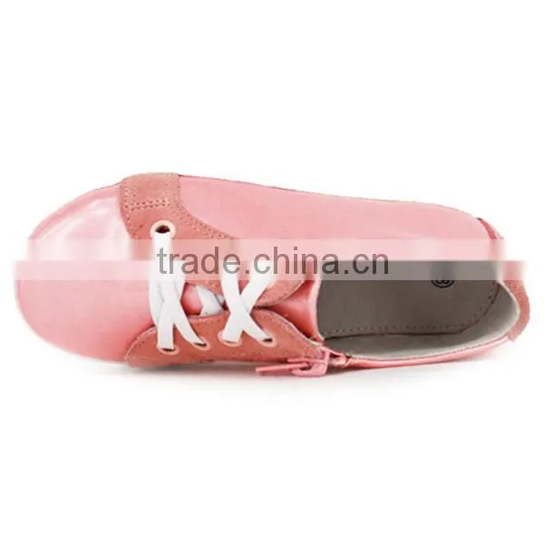 High Quality Custom Logo Fashion Lace-up Pink Leather Girls Sneakers photo-6