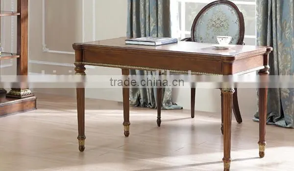 Replicated Office Table With Retro Painting, Noble Classic Wood Carving Reading Table With Chair, Graceful Home Office Furniture photo-5