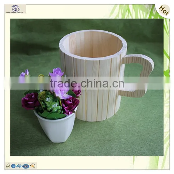 Craft Unfinished Round Handle Pine Wood Beer Cup photo-6