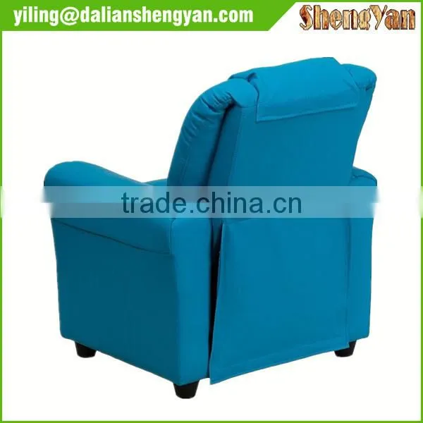 Contemporary Light Blue Kids Recliner With Cup Holder and Headrest photo-3