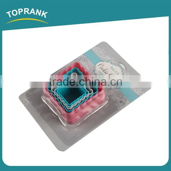 Toprank Colorful 5PCS Plastic Square Cookie Cutter Set,Cake Decorating Tools Fondant Cake Plunger Cutter photo-2