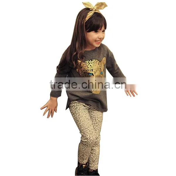 Retail 2015 New Girls Clothing Sets Baby Kids Clothes Children Clothing Full Sleeve T Shirt Leopard Legging , 2pc Set , 3 Color photo-2