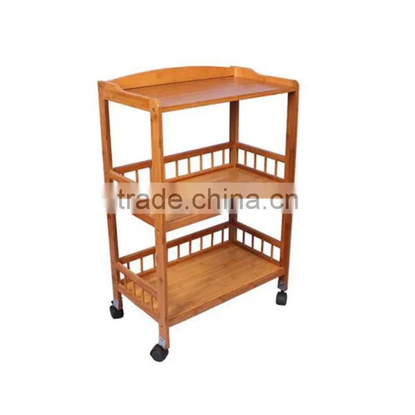 Wholesale Bamboo Kitchen Cart New Mobile Dining Car With Baskets, Shelves and 8-Slot Wine Bottle Holder photo-4