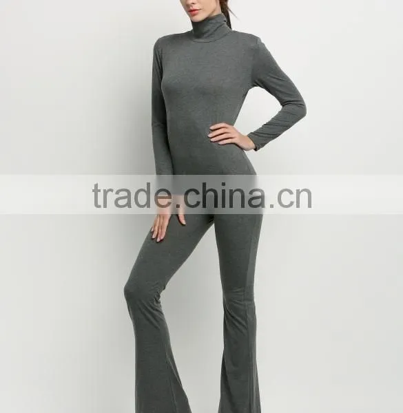 Wholesale Fashion Women Long Sleeve High Neck Bodycon Casual Jumpsuit Romper Cheap Cotton Workwear Adult Customized Overalls photo-6