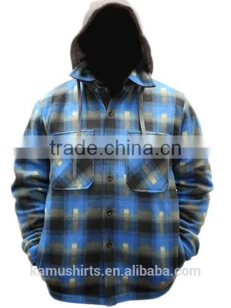 Mens Lined Plaid Flannel Shirt Jacket Hoodied Sherpa Lined Shirts