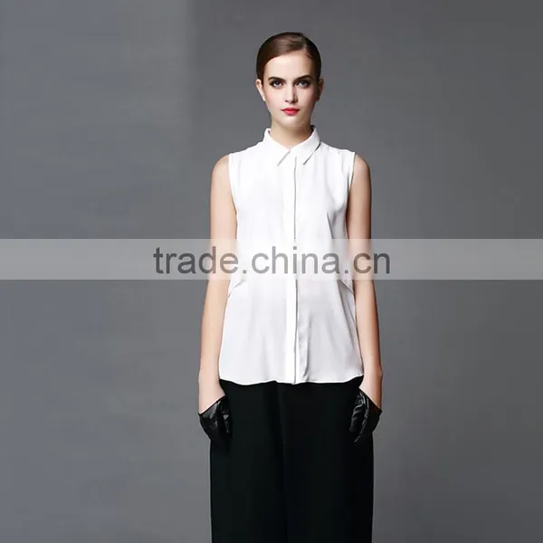 Your Own Design Your Own Label Clothing Garment Customized Sleeveless Chiffon Ladies New Fashion Chiffon Blouse 2016 photo-2