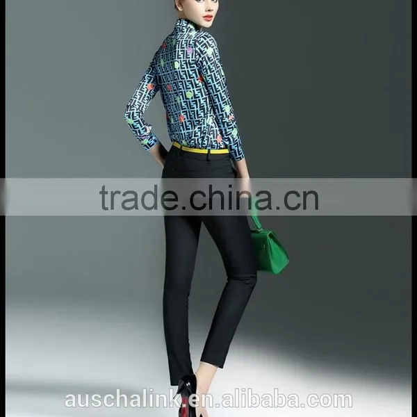 Latest Western Long Sleeve Lapel Print Shirt Design for Women photo-5