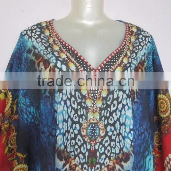 Crystal Embellished COTTON Kaftan CAFTAN Tunic Poncho Blouse photo-2