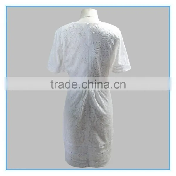 European Summer Fashion Elegant White Lace Cotton Dress Pattern Wholesale photo-4