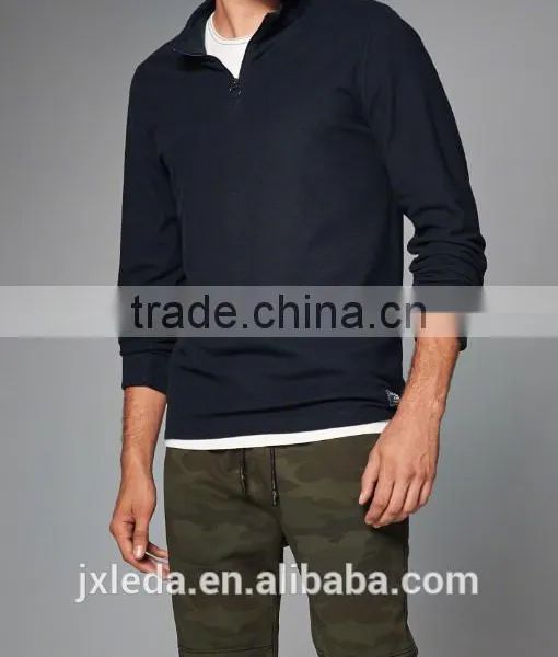 Fashion 100% Cotton Cheap Custom Printed T-shirt Long Sleeve Men Plain t Shirt Tall Tee With a Quarter Zipper Front Neckline photo-3