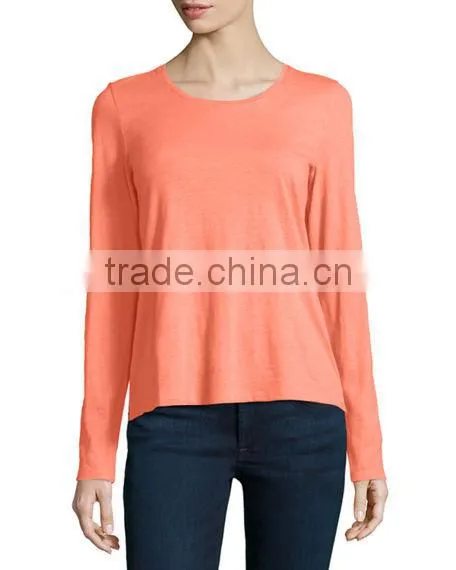 Jersey Fabric Pullover Style t Shirt/long-sleeve Organic Cotton Tee With Straight Hem photo-4