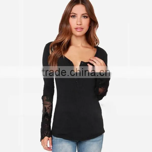 Classical Black and White Solid Dovetail Split Net Yarn Splicing Knitting Slim Soft t Shirt Thin Women photo-3