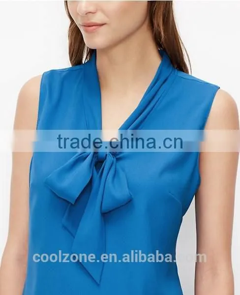 Hot Selling Fashion Crepe Blouse Knok Front Sleeveless Lady Blouse photo-4