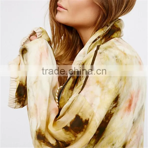 2017 Oem Women Tie Dye Spread Collar Coat With Drawstring Waist photo-5