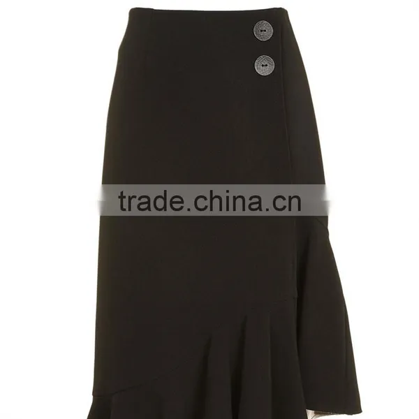 2017 OEM Spring Retro Crepe Black Bonded High Waisted Midi Skirt photo-6