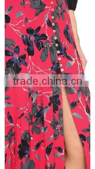 2016 Designed for Fashion Women Trumpet Hem Printed Slit Skirt Ladies'maxi Skirt OEM photo-2