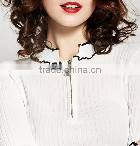 Women's Crew Neck Cotton Free Knitting Pullover Sweater Pattern With Zipper photo-5