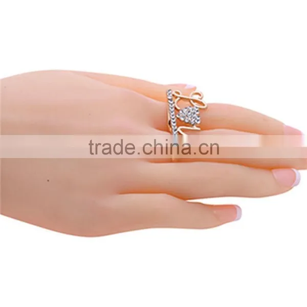 Gold-plated Rhinestone Letters Love Double Finger Spiral Rings photo-2