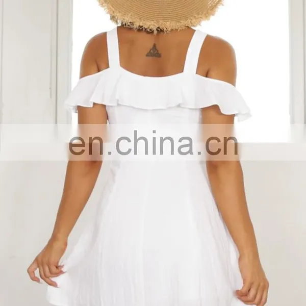 Mature Women Button Through Front Mini Dress in White photo-5