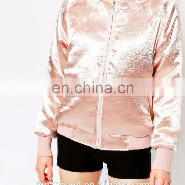 New Arrival Bomber Jacket Woman Satin Plain Bomber Jacket Wholesale photo-4