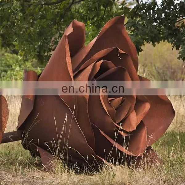 Realistic Rose Corten Steel Sculpture photo-4