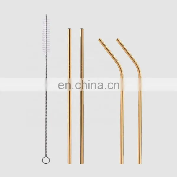 Factory Direct Gold Oem Portable Bending Metallic Ecofriendly Stainless Steel Milk Bar Cocktail Wine Reusable Bubble Tea Straw