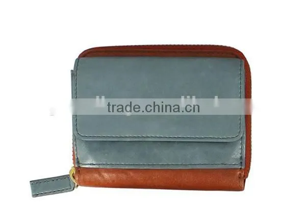 Wholesale Real Cow Leather Women Money Pouch Contrast Color Coin Holder Purse Zip Around for Women photo-4
