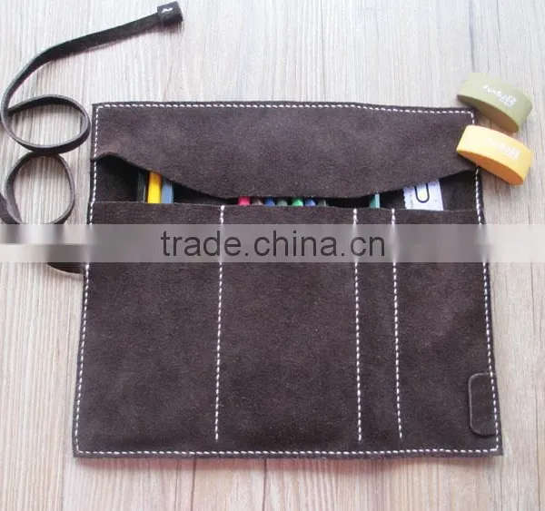 Vintage Style Cow Leather Cosmetic Organizer Bag Large Capacity Pen Holder Organizer photo-3