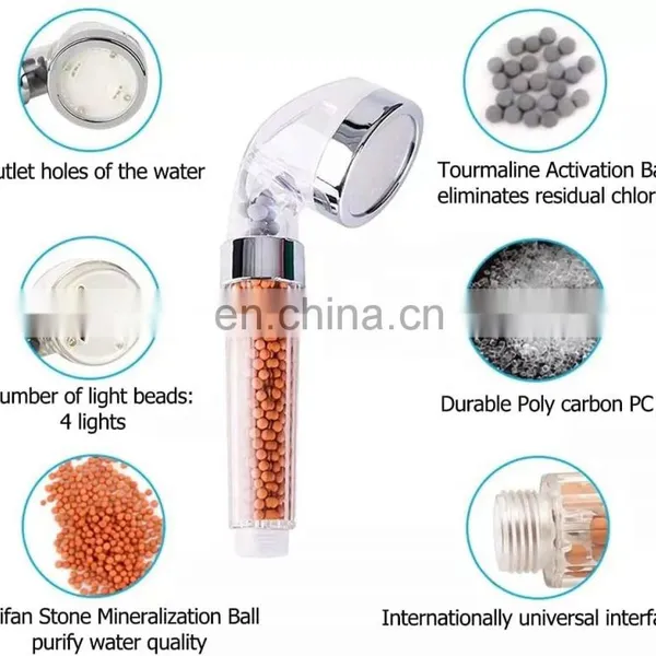 LED Shower Head Filter Showerhead Temperature Control LED Anion Colorful Bathroom Shower Handheld Shower photo-5