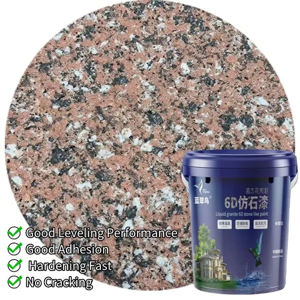 Blue Kingfisher New Form Exterior Wall Liquid Granite Stone Paint Strong Durability, Uniform Texture, Sufficient Stock photo-2