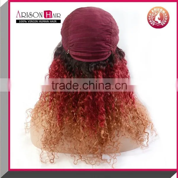 2015 Popular Style Lace Front Wig 3 Tone Color Human Hair Ombre Wig Kinky Curly photo-2