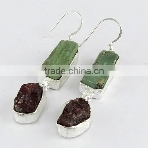 Paradise !! Rough Prehnite & Garnet 925 Sterling Silver Earring, 925 Stamped Silver Jewelry, Buy Silver Jewelry photo-4