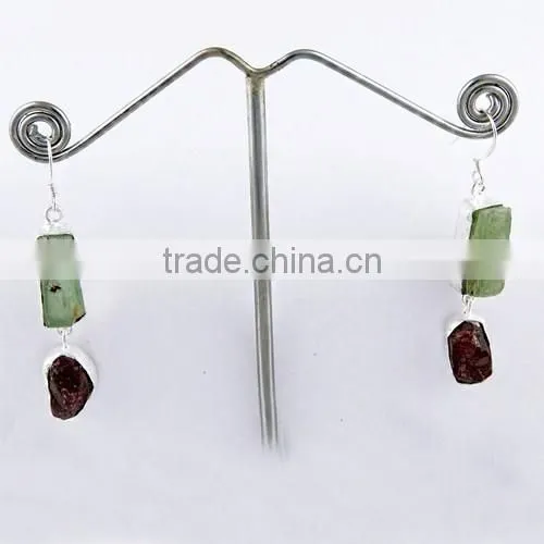 Paradise !! Rough Prehnite & Garnet 925 Sterling Silver Earring, 925 Stamped Silver Jewelry, Buy Silver Jewelry photo-5