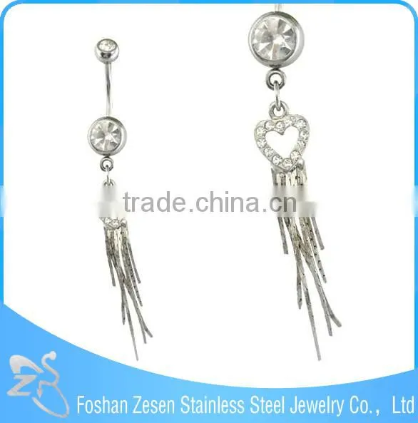 Newest Promotional Pink Zircon Hanging Crystal Heart Durable Navel Rings Supplies photo-5