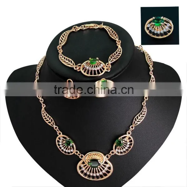 Top Hot Sale Women 18k Gold Plated Jewelry Sets Beautiful Luck Green Trendy Necklace Bracelet Earrings Ring Good Jewelry photo-2