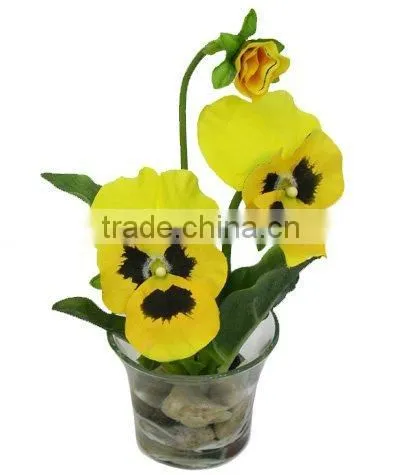 Artificial Bonsai of Pansy with Pebbles in Artificial Water, Artificial Flower Arrangement, Artificial Flower Potted