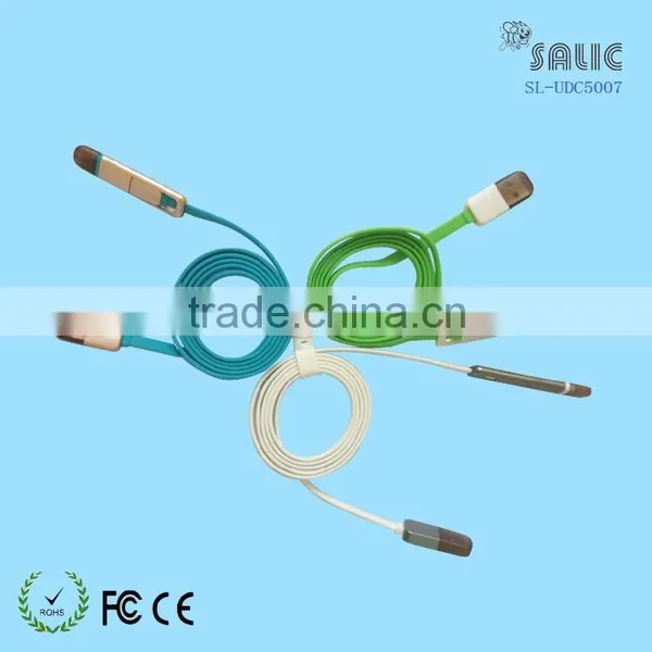 High Quality 2 In1 Manual Retractable Flat Noodle Usb Cable for Micro Usb and Iphone6/5/5s/5c photo-3