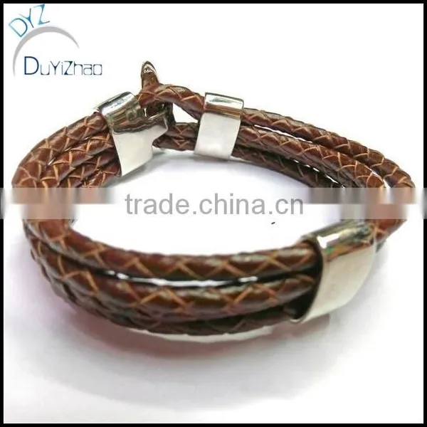 Stainless Steel Braided Leather Cord Bracelet for Men