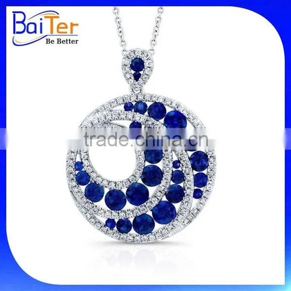 Custom Wholesale White Gold Plated Trillion Cut Halo Setting 925 Sterling Silver Lab Created Blue Sapphire Pendant photo-6