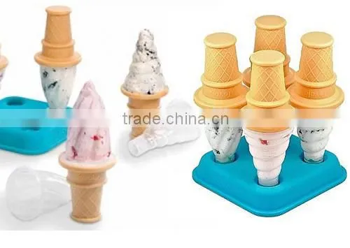 Tovolo Ice Cream Cone Pop Moulds Plastic Ice Cream Popsicle Molds Ice Pop Candy Mould 4 Pcs photo-2