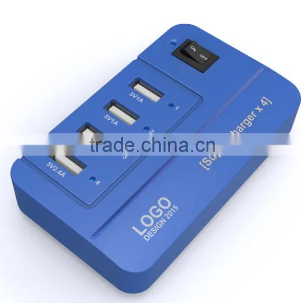 20W 4 Port Multiple USB Family-sized Desktop Rapid Charger Multi Travel Power Adapter for USB-Charged Devices(Black) photo-2