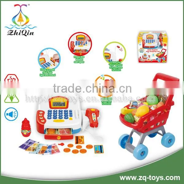 New Design Supermarket Cash Register Toys Shopping Cart Trolley Cash Register Counter From Zhiqin Toys