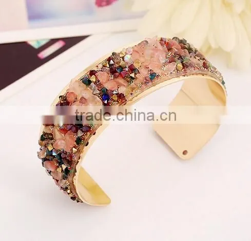 Brand New Vintage Gold Bracelets Bangles Crystals Flower Open Cuff Bangle photo-3